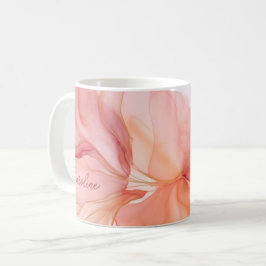 Mug Nom de script moderne Peach Floral Aquarelle (Devant gauche)