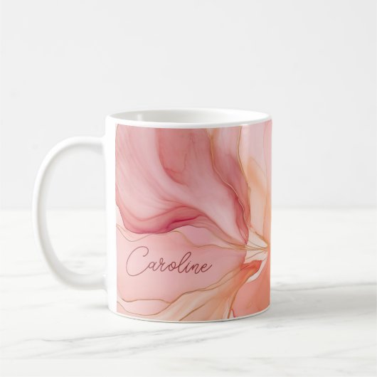 Mug Nom de script moderne Peach Floral Aquarelle (Gauche)
