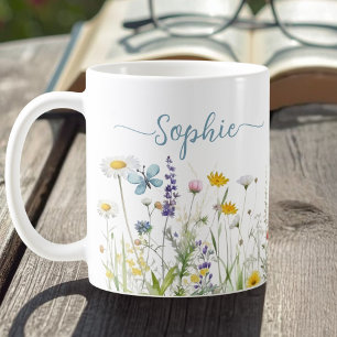 Mug Nom de script personnalisé fleur sauvage