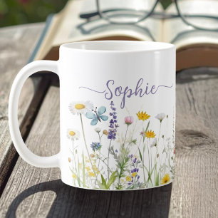 Mug Nom de script personnalisé fleur sauvage