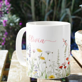 Mug Nom de script personnalisé fleur sauvage