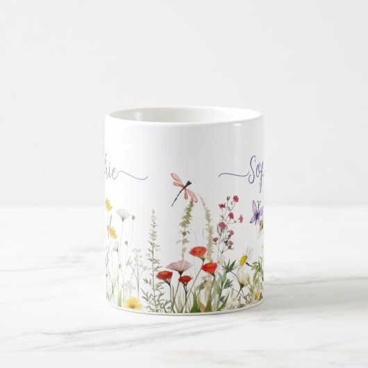 Mug Nom de script personnalisé fleur sauvage (Centre)
