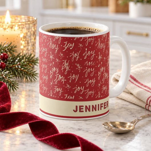 Mug Nom de script rouge de Noël personnalisé