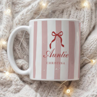 Mug Nom de Tante Coquette à Rayures Rouges Minimaliste