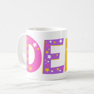 Mug Nom décoratif Demi fleurs et étoile rose jaune