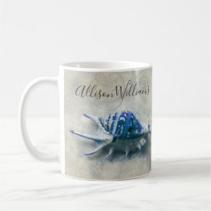 Mug Nom décoré d'un monogramme côtier de bleu d'indigo