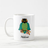 Mug Nom décoré d'un monogramme de hibou turquoise (Gauche)