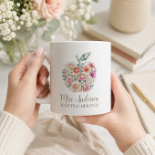 Mug Nom d'enseignant personnalisé Floral Apple