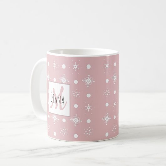 Mug Nom des flocons de neige mignons Monogramme Noël i (Devant gauche)