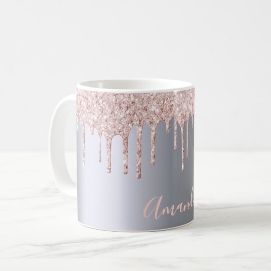 Mug Nom des gouttes rose argent (Devant gauche)