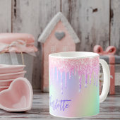 Mug Nom des gouttes violet rose holographique