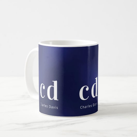 Mug Nom des initiales du monogramme blanc bleu marine (Devant gauche)