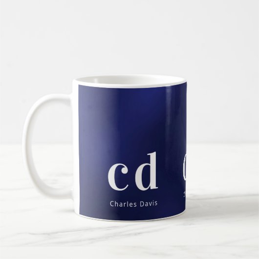 Mug Nom des initiales du monogramme blanc bleu marine (Gauche)