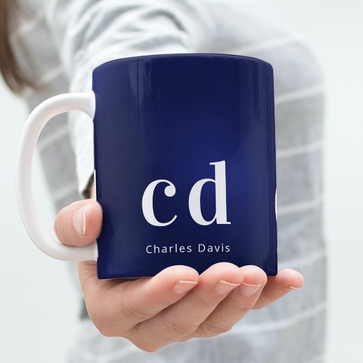 Mug Nom des initiales du monogramme blanc bleu marine