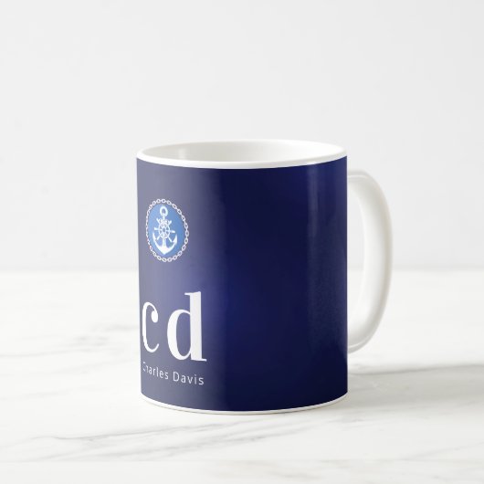 Mug Nom des initiales du monogramme nautique bleu mari (Devant droit)