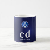 Mug Nom des initiales du monogramme nautique bleu mari (Centre)
