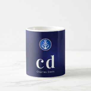 Mug Nom des initiales du monogramme nautique bleu mari