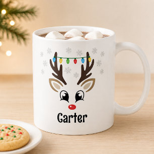 Mug Nom des lumières de Noël du garçon rennes mignon