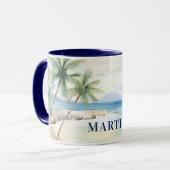 Mug Nom des palmiers de la plage tropicale bleue (Devant gauche)