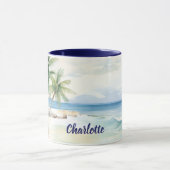 Mug Nom des palmiers de plage tropicale bleu été (Centre)