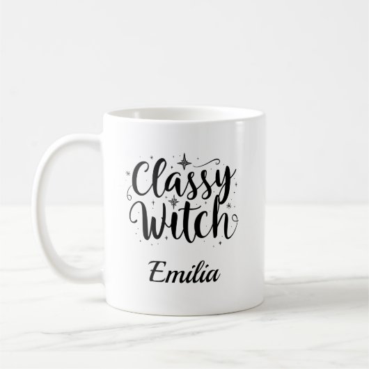 Mug Nom d'Halloween de sorcière classique Typographie  (Gauche)