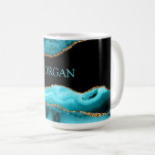 Mug Nom DIY, Agate Noir, Or & Sarcelle (Devant droit)