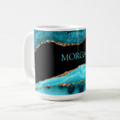 Mug Nom DIY, Agate Noir, Or & Sarcelle (Devant gauche)