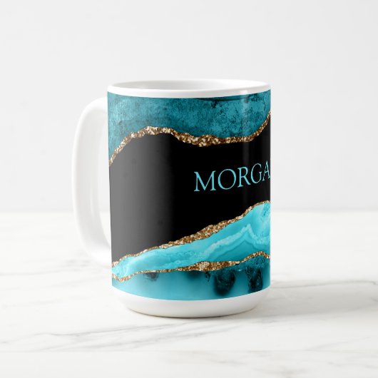 Mug Nom do-it-yourself, Noir, Or et Turquoise (Devant gauche)