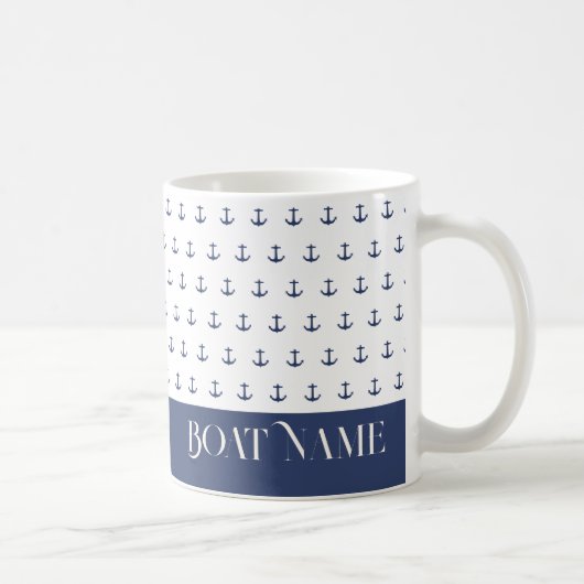 Mug Nom du bateau Ancre nautique Bleu côtier (Droite)