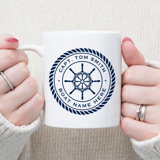 Mug Nom du bateau du capitaine sur mesure roue du navi