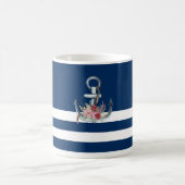 Mug Nom du bateau, fleurs d'ancre bleu marine rayé (Centre)