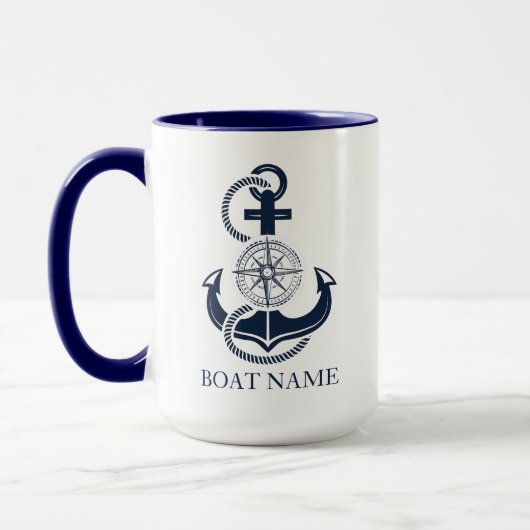 Mug Nom du bateau nautique Ancre bleue (Gauche)