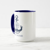 Mug Nom du bateau nautique Ancre bleue (Devant gauche)