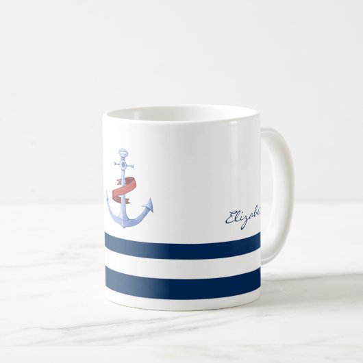 Mug Nom du bateau nautique, Ancre Bleue Marine Bleu ra (Devant droit)