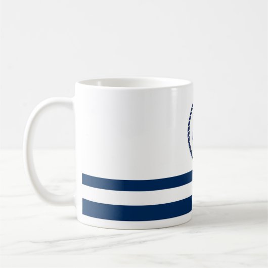 Mug Nom du bateau nautique, Ancre Marine Bleu rayé (Gauche)