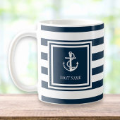 Mug Nom du bateau rayure bleu marine ancre nautique