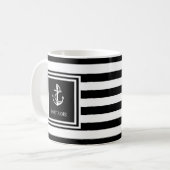 Mug Nom du bateau rayure noire et blanche Ancre (Devant gauche)