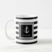 Mug Nom du bateau rayure noire et blanche Ancre (Gauche)