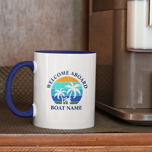Mug Nom du bateau Sun Palm Trees Bienvenue à bord