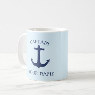 Mug Nom du capitaine de bateau personnalisé ancre mar