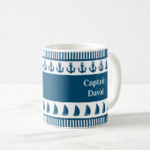 Mug Nom du capitaine nautique Ancre Bateau Marine Stri (Devant droit)