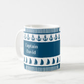 Mug Nom du capitaine nautique Ancre Bateau Marine Stri (Devant gauche)