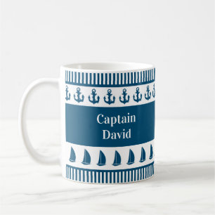 Mug Nom du capitaine nautique Ancre Bateau Marine Stri