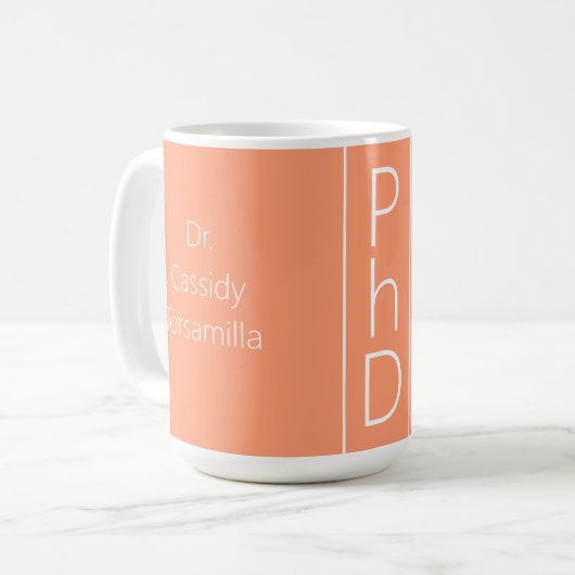 Mug Nom du diplômé Peach White PhD (Devant gauche)