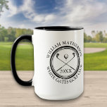 Mug Nom du golfeur et du club, Date Black and White Go<br><div class="desc">Personnalisez le nom du golfeur,  le club de golf et la date pour créer un grand gardien pour tous les golfeurs. Conçu par Thisisnotme©</div>