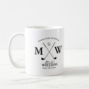 Mug Nom du golfeur Monogramme noir sur blanc
