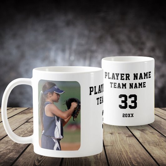 Mug Nom du joueur de softball Numéro de l'équipe 2 Pho