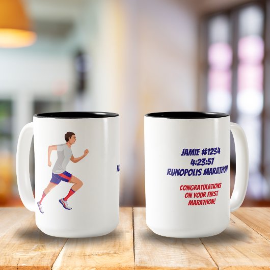 Mug Nom du marathon Heure et lieu Homme Personnalisé