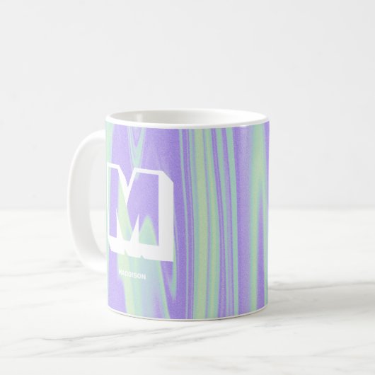 Mug Nom du monogramme Abstrait Marbre violet vert (Devant gauche)