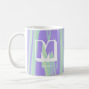 Mug Nom du monogramme Abstrait Marbre violet vert
